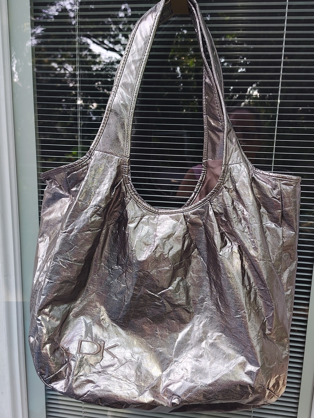 Donna Karan Metallic Silver Shopper Tote